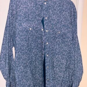 Ely Cattleman Blue Paisley Casual Button Down Shirt
